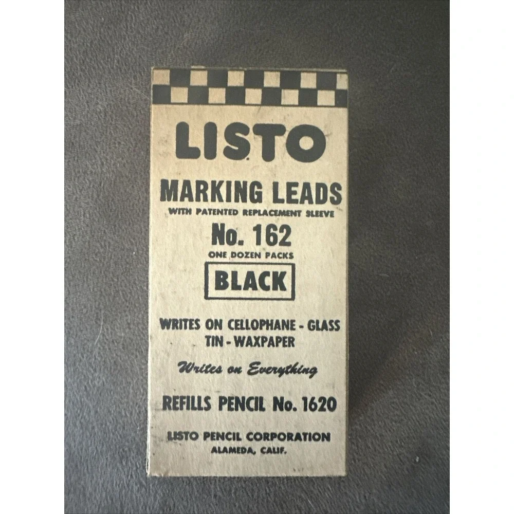 Vintage LISTO Pencil Corp. Black No. 162 Marking Lead for No.‎ 1620  In Box